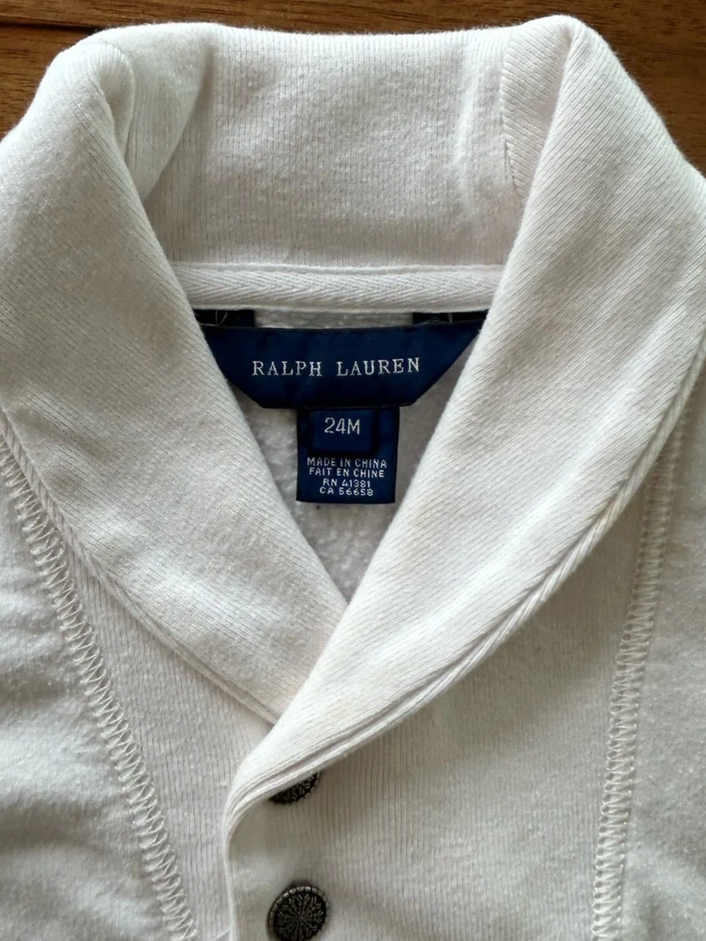 Ralph Lauren - Girls Cream Ruffle-Hem Pullover Top w/ Fleece Lining - 24 mo.